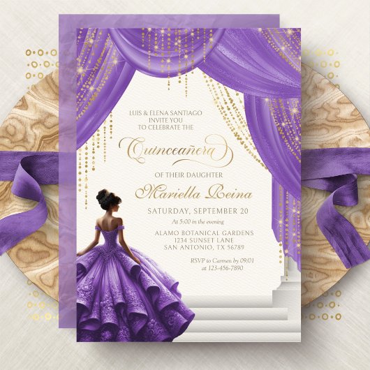 Invitation Élégant violet Royal Fairytale Quinceanera