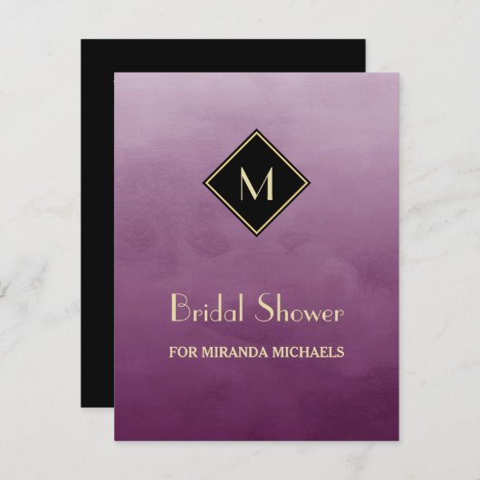 Invitation Élégant violet simple Fête des mariées de monogram (Devant / Derrière)