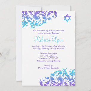 Invitation Élégant violet Turquoise Bat mitzvah