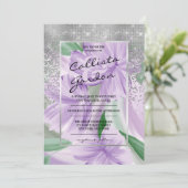 Invitation Élégant violet vert argenté Mariage de Parties sci (Debout devant)