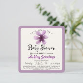 Invitation Élégant violet violet Baby shower floral (Debout devant)