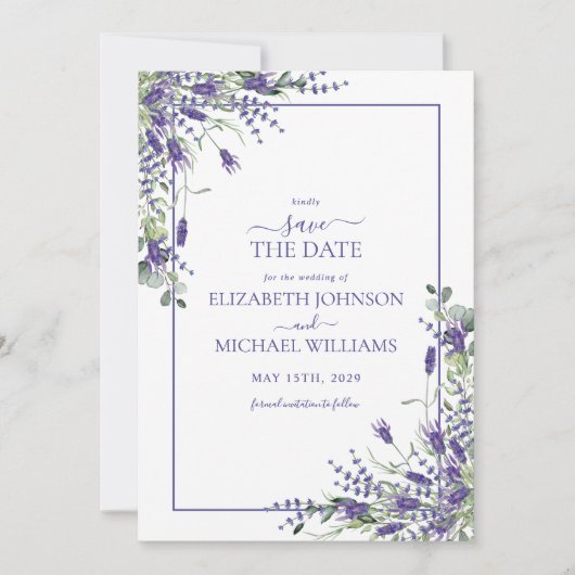 Invitation Élégant violet violet fleurs Script Enregistrer la (Devant)