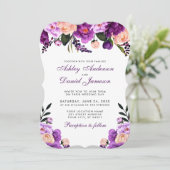 Invitation Élégant violet violet violet Mariage floral PS (Debout devant)