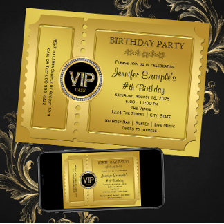 Invitation Élégant VIP Golden Ticket fête d'anniversaire