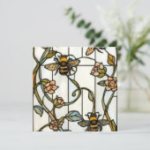 Invitation Élégant vitrail botanique art nouveau avec abeille (Debout devant)