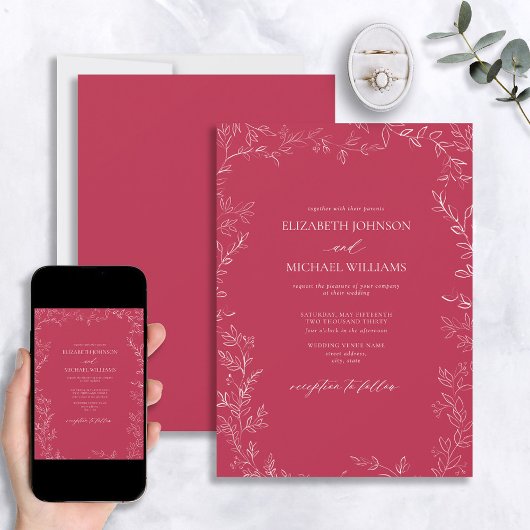 Invitation Élégant Vivid moderne Magenta minimal Mariage feui