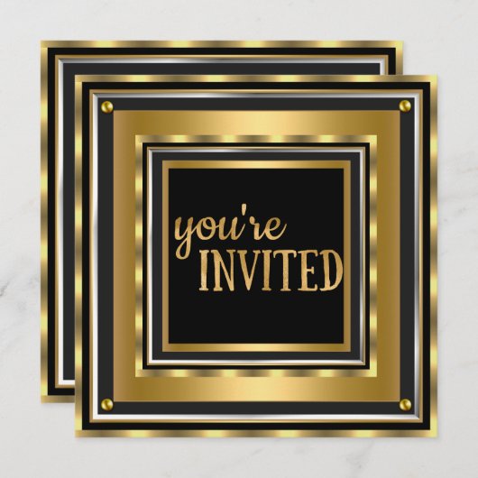 Invitation Elégant Vous êtes Invité Gold Faux foil Anniversai (Devant / Derrière)