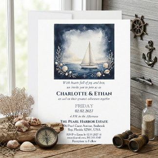 Invitation Élégant Voyage d'Amour Voilier Naissance Mariage N