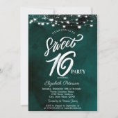 Invitation Élégant voyants à cordes Confetti Green Sweet 16 (Devant)