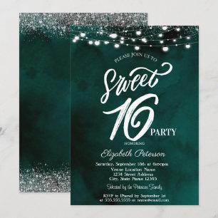 Invitation Élégant voyants à cordes Confetti Green Sweet 16