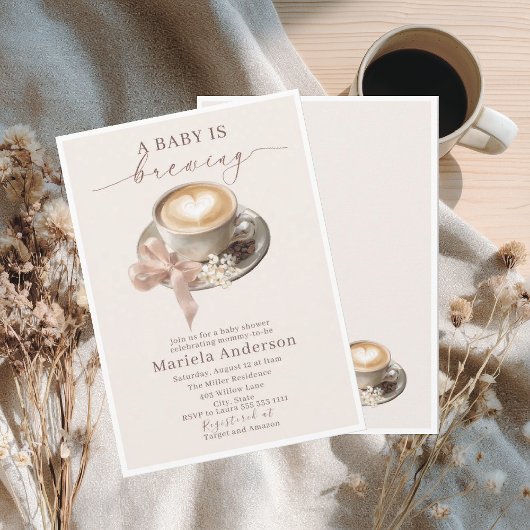 Invitation Elegant Watercolor a baby is brewing coffee brawn