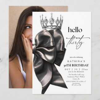 Invitation  Elegant Watercolor Black Bow 30th Birthday