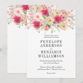 Invitation Elegant Watercolor Bright Pink Floral Wedding (Devant / Derrière)