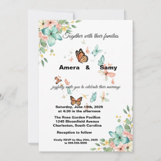 Invitation Elegant Watercolor Butterfly Floral Wedding Invita