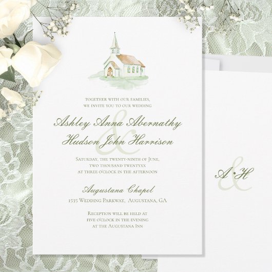 Invitation Elegant Watercolor Chapel Wedding 