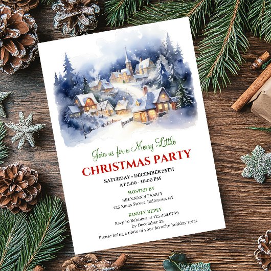 Invitation Elegant watercolor Christmas scene holiday party