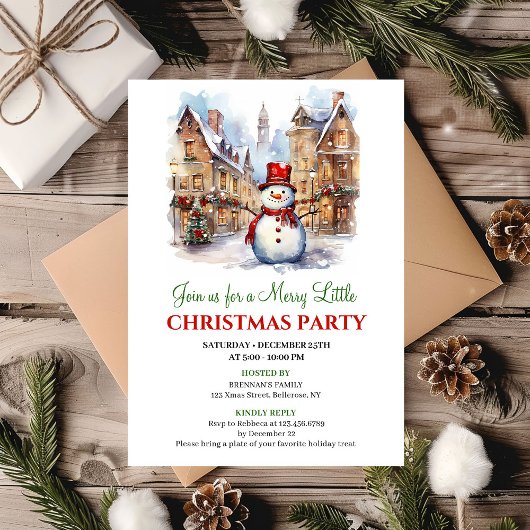 Invitation Elegant watercolor Christmas scene party invite