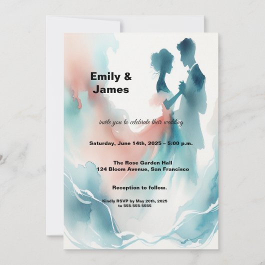 Invitation Elegant Watercolor Dancing Couple Wedding Invitati (Devant)