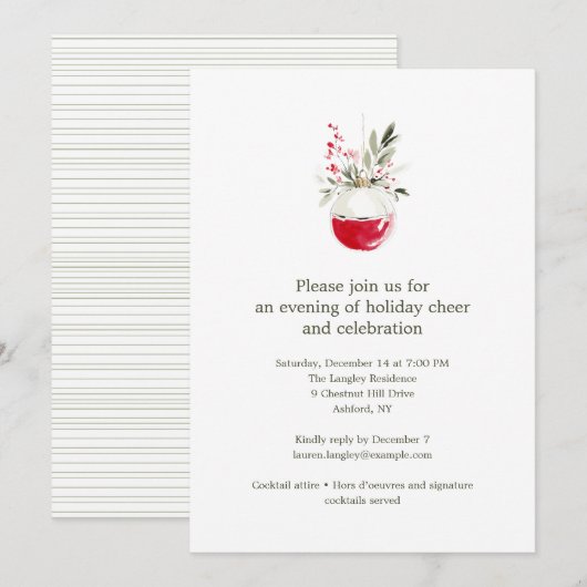 Invitation Elegant Watercolor Drawing Red Christmas Holiday (Devant / Derrière)