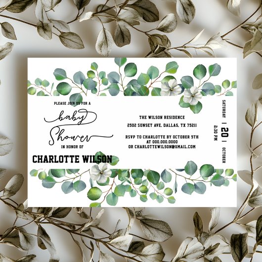 Invitation Elegant Watercolor Eucalyptus Baby Shower