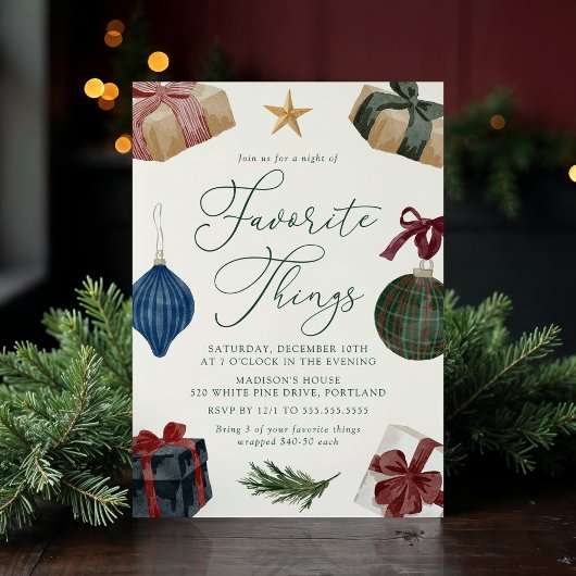 Invitation Elegant Watercolor Favorite Things Christmas Party