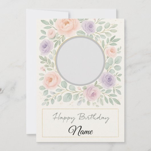 Invitation Elegant Watercolor Floral Birthday Card (Devant)