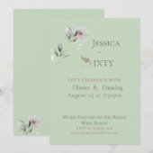 Invitation Elegant Watercolor Floral Sage 60th Birthday  (Devant / Derrière)