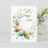 Invitation Elegant Watercolor Floral Wreath Easter (Debout devant)