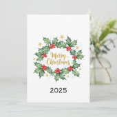 Invitation Elegant Watercolor Holly Merry Christmas (Debout devant)