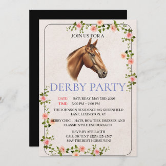 Invitation Elegant Watercolor Horse Floral Derby Party Invite