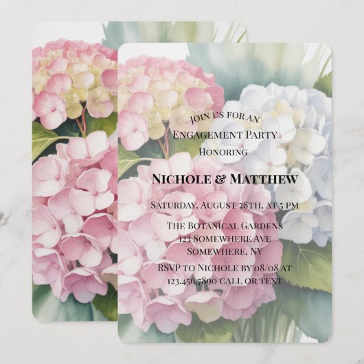 Invitation Elegant Watercolor Hydrangea Engagement Party  (Devant / Derrière)