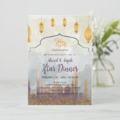 Invitation Elegant Watercolor Mosque & Gold Lanterns Iftar (Debout devant)