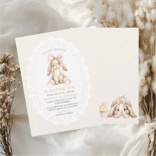 Invitation Elegant  Watercolor One 1st Birthday some bunny Gi