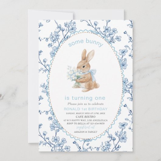 Invitation Elegant Watercolor One 1st Birthday some bunny Gi (Devant)