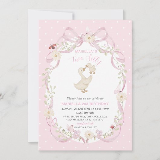 Invitation Elegant  Watercolor One 2nd Birthday silly goose B (Devant)