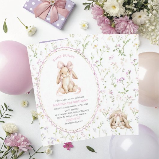 Invitation Elegant Watercolor One 2nd Birthday some bunny gi