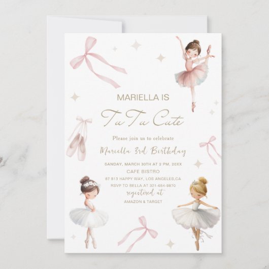 Invitation Elegant  Watercolor One 3rd Birthday tutu cute Gir (Devant)