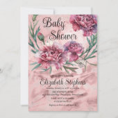 Invitation Elegant Watercolor Pink Carnations Baby Shower (Devant)