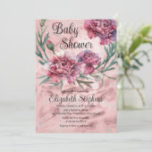Invitation Elegant Watercolor Pink Carnations Baby Shower (Debout devant)