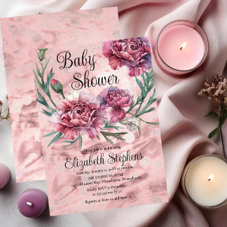 Invitation Elegant Watercolor Pink Carnations Baby Shower
