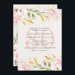 Invitation Elégant Watercolor Pink & Gold 80th Birthday Party<br><div class="desc">L'élégante et moderne invitation à la fête florale de 80 ans présente des fleurs d'aquarelle dans des tons doux de rose et d'or,  avec des feuilles botaniques verdoyants.  Personnalisez avec vos détails d'anniversaire en lettres noires élégantes.</div>