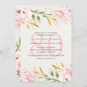 Invitation Elégant Watercolor Pink & Gold 80th Birthday Party