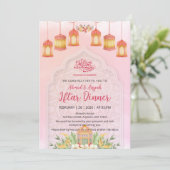 Invitation Elegant Watercolor Pink Lanterns Islamic Iftar (Debout devant)