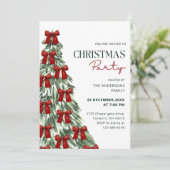 Invitation Elegant Watercolor Red Bow Christmas Tree Party (Debout devant)