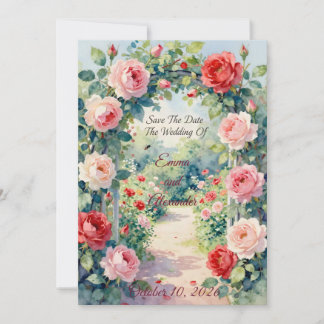 Invitation Elegant Watercolor Rose Garden Floral Arch Wedding