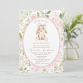 Invitation Elegant Watercolor some bunny pink bow Baby Shower (Debout devant)