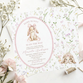 Invitation Elegant Watercolor some bunny pink bow Baby Shower