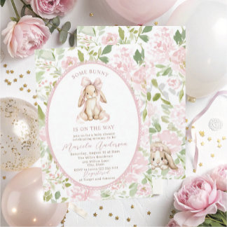 Invitation Elegant Watercolor some bunny pink bow Baby Shower