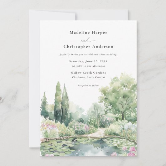 Invitation Elegant Watercolor Summer Garden Wedding (Devant)