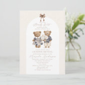 Invitation Elegant Watercolor Teddy Bear blue bow Baby Shower (Debout devant)